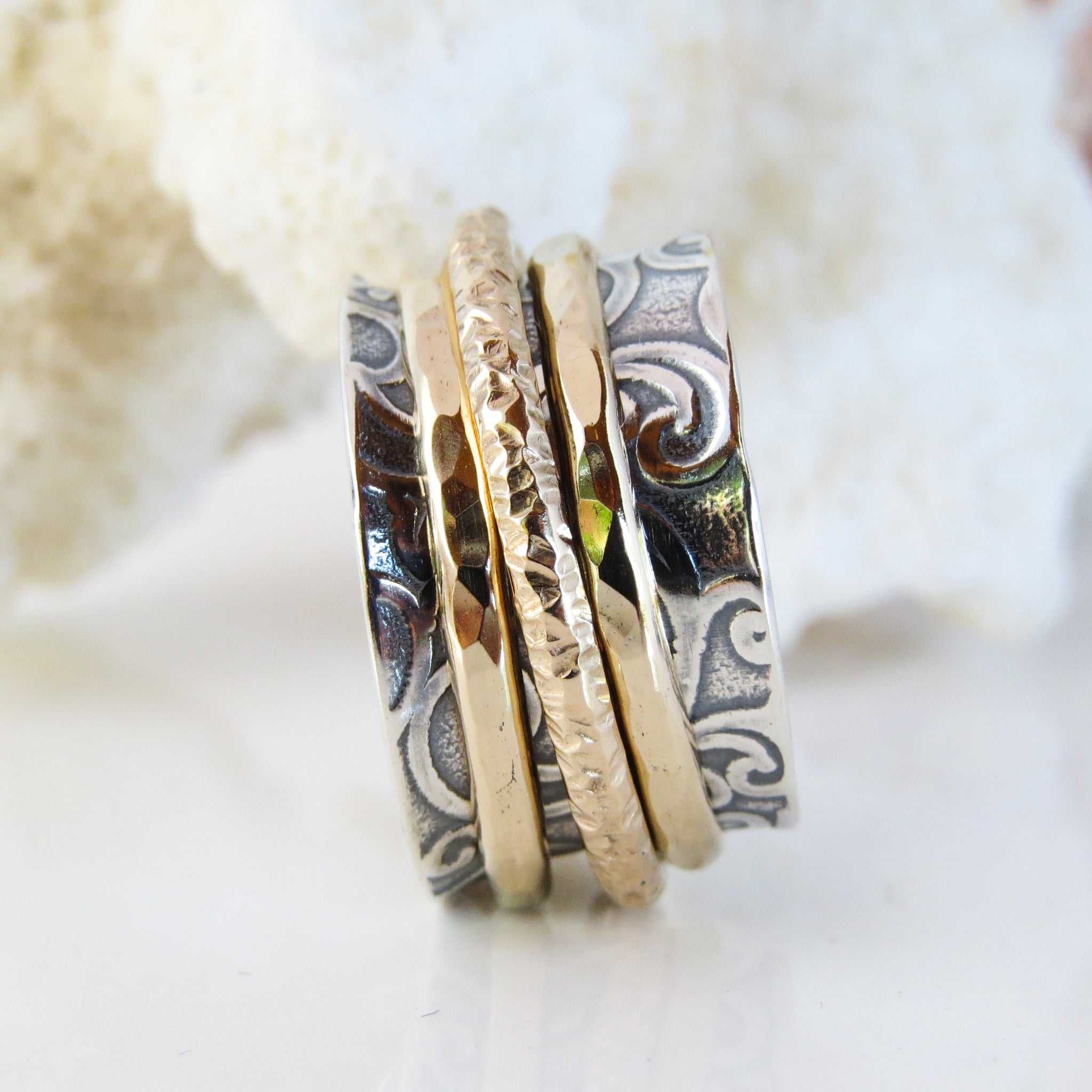 Sterling Silver Floral Wide Band Spinner Ring 5 - Yourgreatfinds